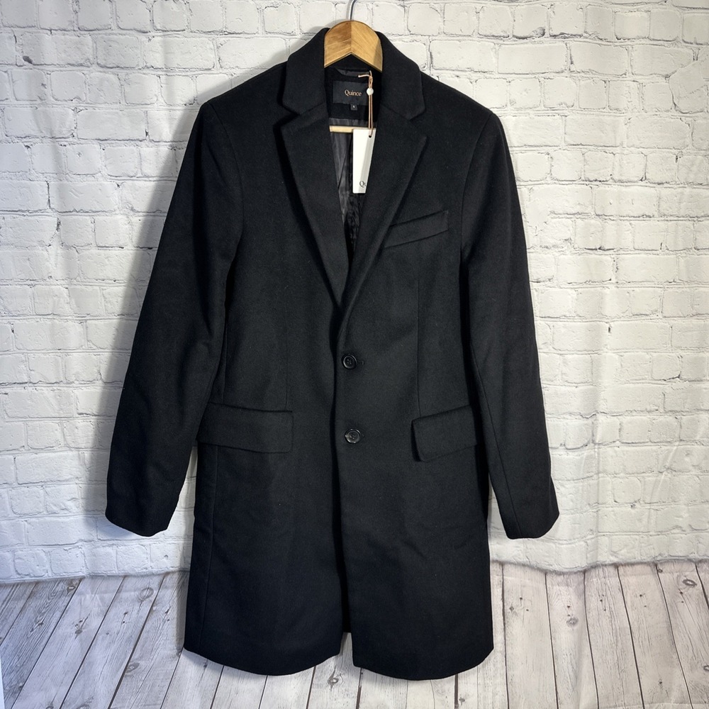 NEW Quince Mens Italian  Wool Overcoat Black Small Coat Professional‎